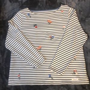 Talbots size XL long sleeved navy and white top with embroidered flowers